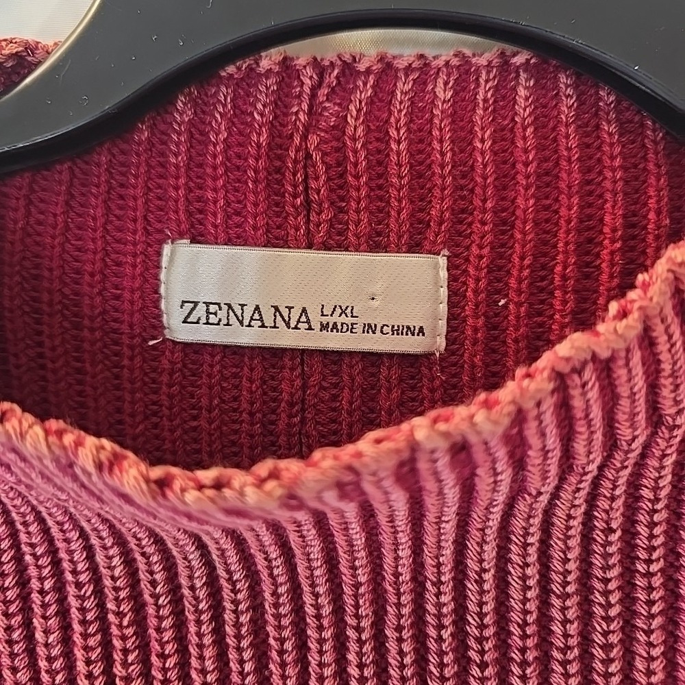 Zenana Washed Look Mock Neck Short Sleeve Cropped Sweater Dark Pink Sz‎ L/XL - Picture 6 of 13